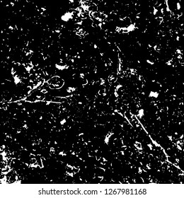 Grunge black and white abstract background. Vintage old surface in scratches, chips, cracks. Pattern for printing dirt, stains, scuffs. Texture monochrome dark