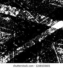 Grunge black and white abstract background. Vintage old surface in scratches, chips, cracks. Pattern for printing dirt, stains, scuffs. Texture monochrome dark