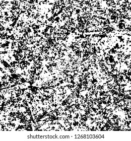 Grunge black and white abstract background. Vintage old surface in scratches, chips, cracks. Pattern for printing dirt, stains, scuffs. Texture monochrome dark