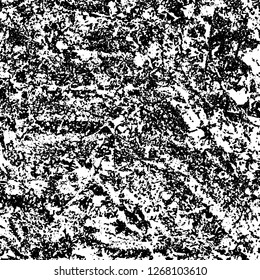 Grunge black and white abstract background. Vintage old surface in scratches, chips, cracks. Pattern for printing dirt, stains, scuffs. Texture monochrome dark