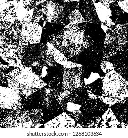 Grunge black and white abstract background. Vintage old surface in scratches, chips, cracks. Pattern for printing dirt, stains, scuffs. Texture monochrome dark