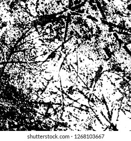 Grunge black and white abstract background. Vintage old surface in scratches, chips, cracks. Pattern for printing dirt, stains, scuffs. Texture monochrome dark