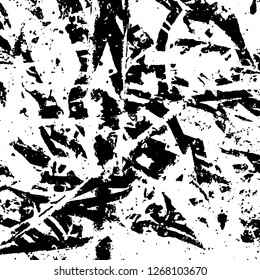Grunge black and white abstract background. Vintage old surface in scratches, chips, cracks. Pattern for printing dirt, stains, scuffs. Texture monochrome dark