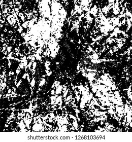 Grunge black and white abstract background. Vintage old surface in scratches, chips, cracks. Pattern for printing dirt, stains, scuffs. Texture monochrome dark