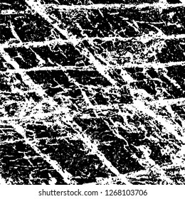 Grunge black and white abstract background. Vintage old surface in scratches, chips, cracks. Pattern for printing dirt, stains, scuffs. Texture monochrome dark