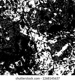 Grunge black and white abstract background. Vintage old surface in scratches, chips, cracks. Pattern for printing dirt, stains, scuffs. Texture monochrome dark