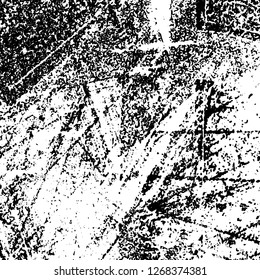 Grunge black and white abstract background. Vintage old surface in scratches, chips, cracks. Pattern for printing dirt, stains, scuffs. Texture monochrome dark