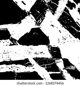 Grunge black and white abstract background. Vintage old surface in scratches, chips, cracks. Pattern for printing dirt, stains, scuffs. Texture monochrome dark