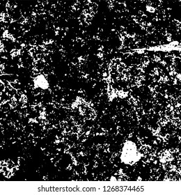Grunge black and white abstract background. Vintage old surface in scratches, chips, cracks. Pattern for printing dirt, stains, scuffs. Texture monochrome dark