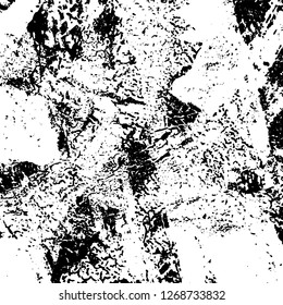 Grunge black and white abstract background. Vintage old surface in scratches, chips, cracks. Pattern for printing dirt, stains, scuffs. Texture monochrome dark