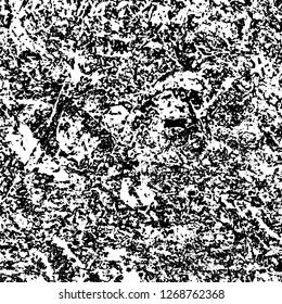 Grunge black and white abstract background. Vintage old surface in scratches, chips, cracks. Pattern for printing dirt, stains, scuffs. Texture monochrome dark