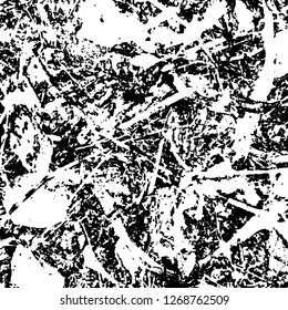 Grunge black and white abstract background. Vintage old surface in scratches, chips, cracks. Pattern for printing dirt, stains, scuffs. Texture monochrome dark