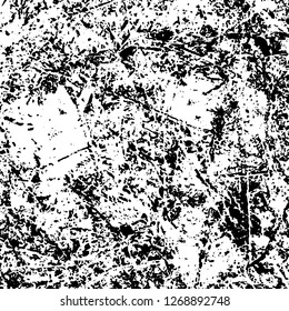 Grunge black and white abstract background. Vintage old surface in scratches, chips, cracks. Pattern for printing dirt, stains, scuffs. Texture monochrome dark