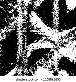 Grunge black and white abstract background. Vintage old surface in scratches, chips, cracks. Pattern for printing dirt, stains, scuffs. Texture monochrome dark