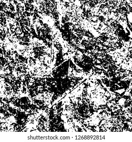 Grunge black and white abstract background. Vintage old surface in scratches, chips, cracks. Pattern for printing dirt, stains, scuffs. Texture monochrome dark