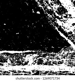 Grunge black and white abstract background. Vintage old surface in scratches, chips, cracks. Pattern for printing dirt, stains, scuffs. Texture monochrome dark