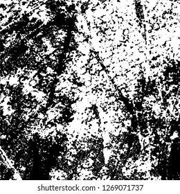 Grunge black and white abstract background. Vintage old surface in scratches, chips, cracks. Pattern for printing dirt, stains, scuffs. Texture monochrome dark