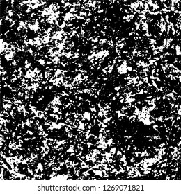 Grunge black and white abstract background. Vintage old surface in scratches, chips, cracks. Pattern for printing dirt, stains, scuffs. Texture monochrome dark