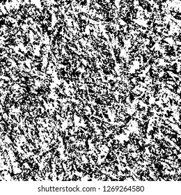 Grunge black and white abstract background. Vintage old surface in scratches, chips, cracks. Pattern for printing dirt, stains, scuffs. Texture monochrome dark