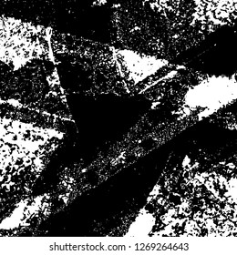 Grunge black and white abstract background. Vintage old surface in scratches, chips, cracks. Pattern for printing dirt, stains, scuffs. Texture monochrome dark