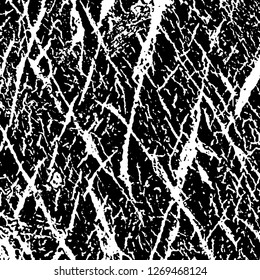 Grunge black and white abstract background. Vintage old surface in scratches, chips, cracks. Pattern for printing dirt, stains, scuffs. Texture monochrome dark