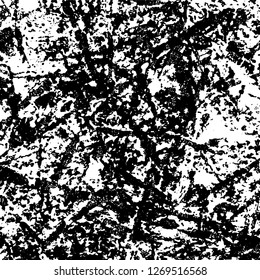Grunge black and white abstract background. Vintage old surface in scratches, chips, cracks. Pattern for printing dirt, stains, scuffs. Texture monochrome dark