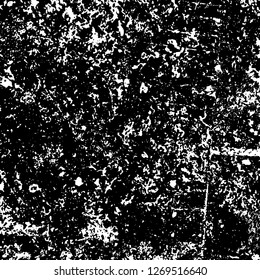 Grunge black and white abstract background. Vintage old surface in scratches, chips, cracks. Pattern for printing dirt, stains, scuffs. Texture monochrome dark