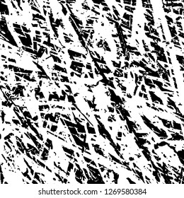 Grunge black and white abstract background. Vintage old surface in scratches, chips, cracks. Pattern for printing dirt, stains, scuffs. Texture monochrome dark