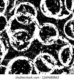 Grunge black and white abstract background. Vintage old surface in scratches, chips, cracks. Pattern for printing dirt, stains, scuffs. Texture monochrome dark