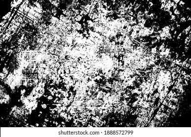 Grunge black and white. Abstract monochrome texture. Pattern of cracks, scratches, chips, dust, dirt. Old worn surface. Black and white vector background