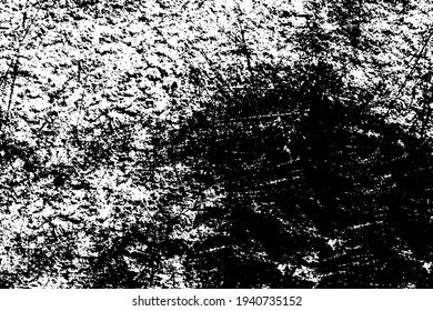Grunge black and white. Abstract monochrome texture. Pattern of cracks, scratches, chips, dust, dirt. Old worn surface. Black and white vector background