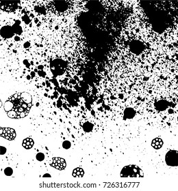Grunge black and white abstract vector background from cracks, scratches, spots a futuristic pattern vintage texture