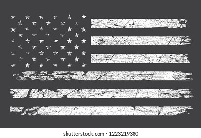 Grunge black and white American flag.Old dirty flag of United States.