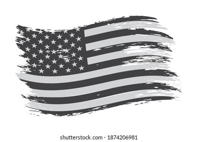 Grunge black and white American flag.