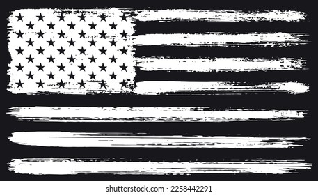 Grunge black and white American flag.