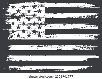 Grunge black and white American flag.Distressed USA Flag.