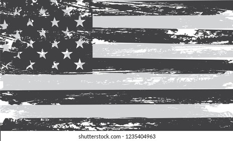 Grunge Black White American Flagvector Old