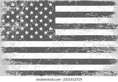 Bandera estadounidense negra y blanca. Bandera estadounidense vectora grunge.