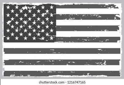 Grunge black and white American flag.Vintage flag of USA.