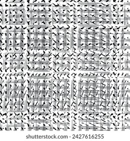 Grunge schwarzer und weißer Hintergrund Abstrakter strukturierter Effekt Distressed Overlay Textur Parallel und Schnittlinien. Abstraktes Muster mit Linien Raue Textur der Flecken von Druck und Design Vektor