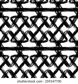 Grunge black and white background. Abstract hand drawn ornament. Seamless vector pattern. 