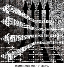 Grunge black and white background with arrows