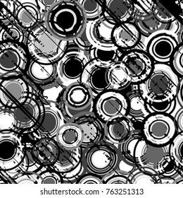 Grunge black and white background with round shapes