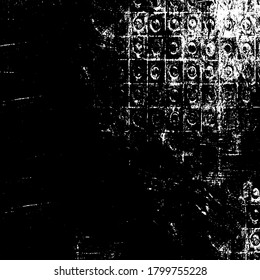Grunge black and white. Background of scratches, chips, cracks, and scuffs. Abstract texture of dirt, dust, and wear. Chaotic monochrome pattern of the old surface