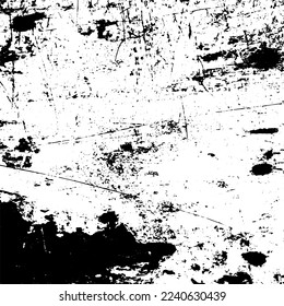 Grunge es blanco y negro. El fondo es abstracto vectorial. Textura monocroma de arañazos, patatas fritas, escúpulas, suciedad. Plantilla de fondo surrealista
