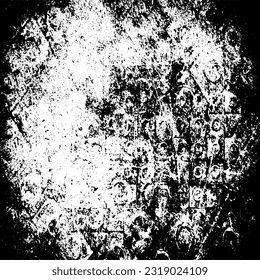 Grunge es blanco y negro. El fondo es abstracto vectorial. Textura monocroma de arañazos, patatas fritas, escúpulas, suciedad. Plantilla de fondo surrealista
