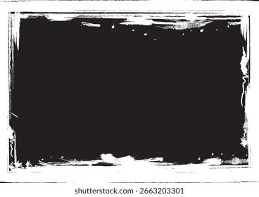 Grunge black and white brush frame with rough, textured edges. Perfect for posters, overlays, and artistic photo borders.