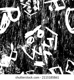 Grunge es blanco y negro. Fondo caótico de manchas blancas, pinta trazos sobre un fondo negro. Resumen de textura monocromática