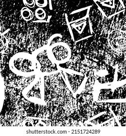Grunge is black and white. Chaotic background of white spots, paint strokes on a black background. Abstract monochrome texture
