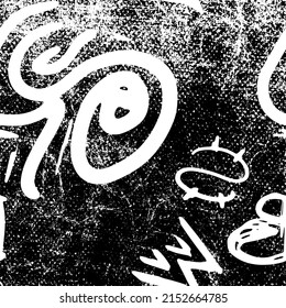 Grunge is black and white. Chaotic background of white spots, paint strokes on a black background. Abstract monochrome texture